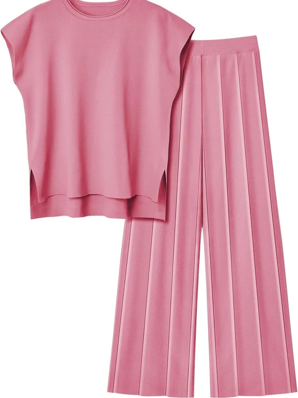 Round Neck Cap Sleeve Top Pants Knit Set (19)