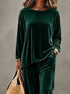 Full Size Velvet Long Sleeve Top Pants Set Plus (14)