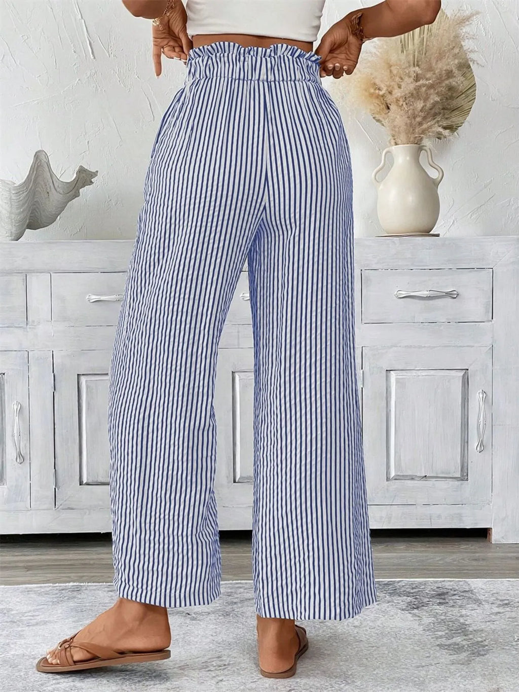 Full Size Striped Wide Leg Paper Bag Pants Plus (5)