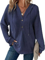 Full Size Button Detail Waffle Knit Hoodie Plus (28)