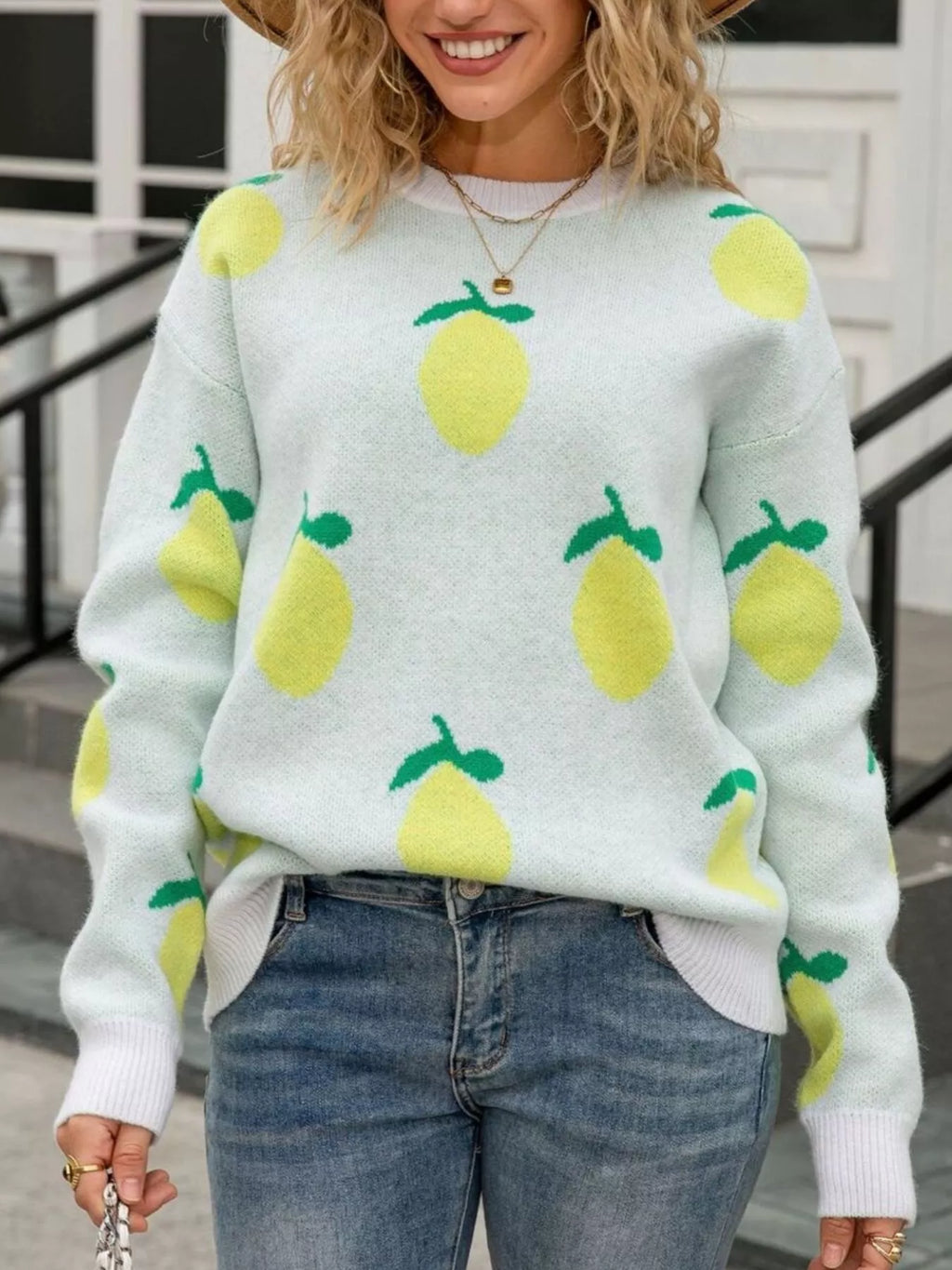 Lemon Crew Neck Round Neck Sweater (2)