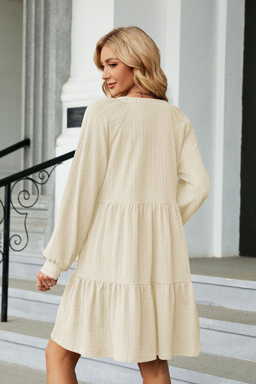 Notched Neck Long Sleeve Mini Dress (6)