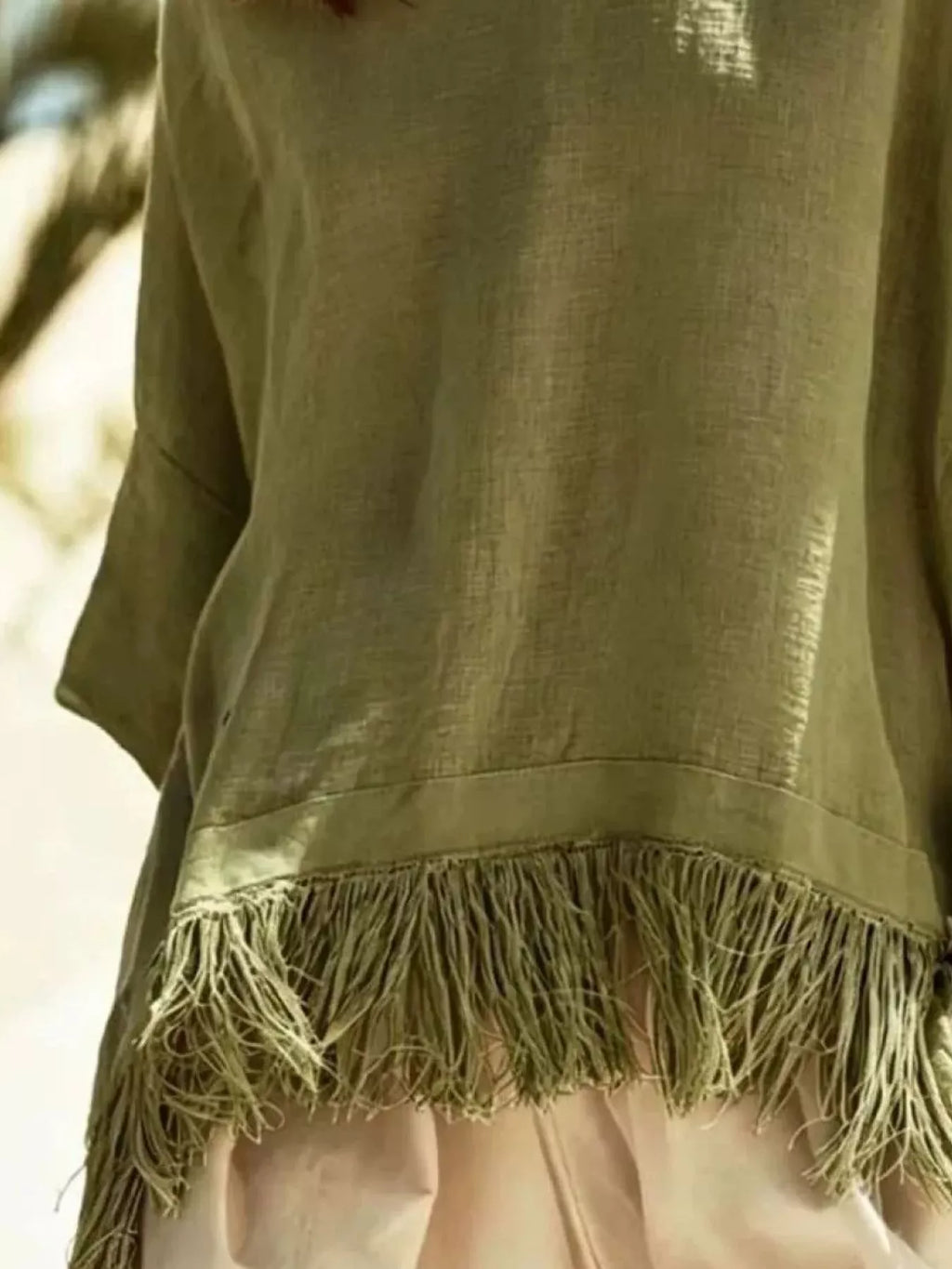 Fringed 3/4 Sleeve Blouse (4)
