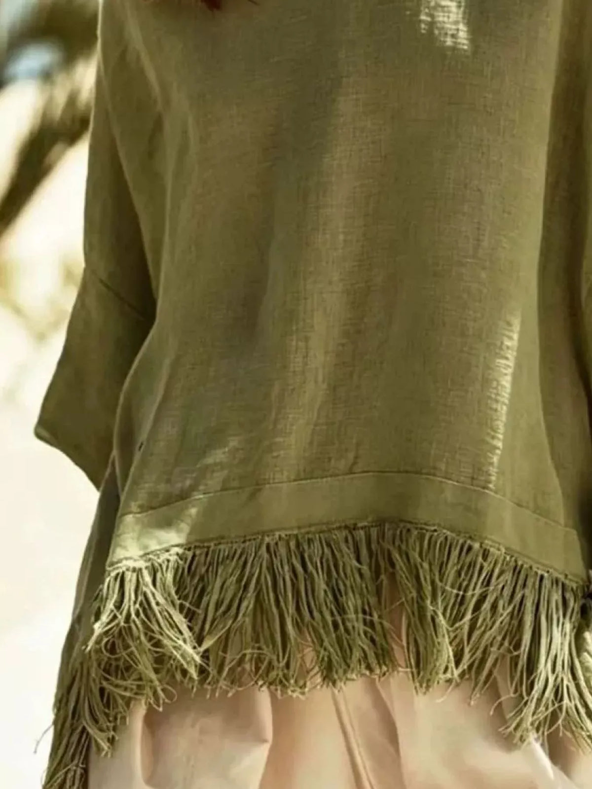 Fringed 3/4 Sleeve Blouse (4)