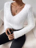 Fluffy Knit V-neck Sweater (9)