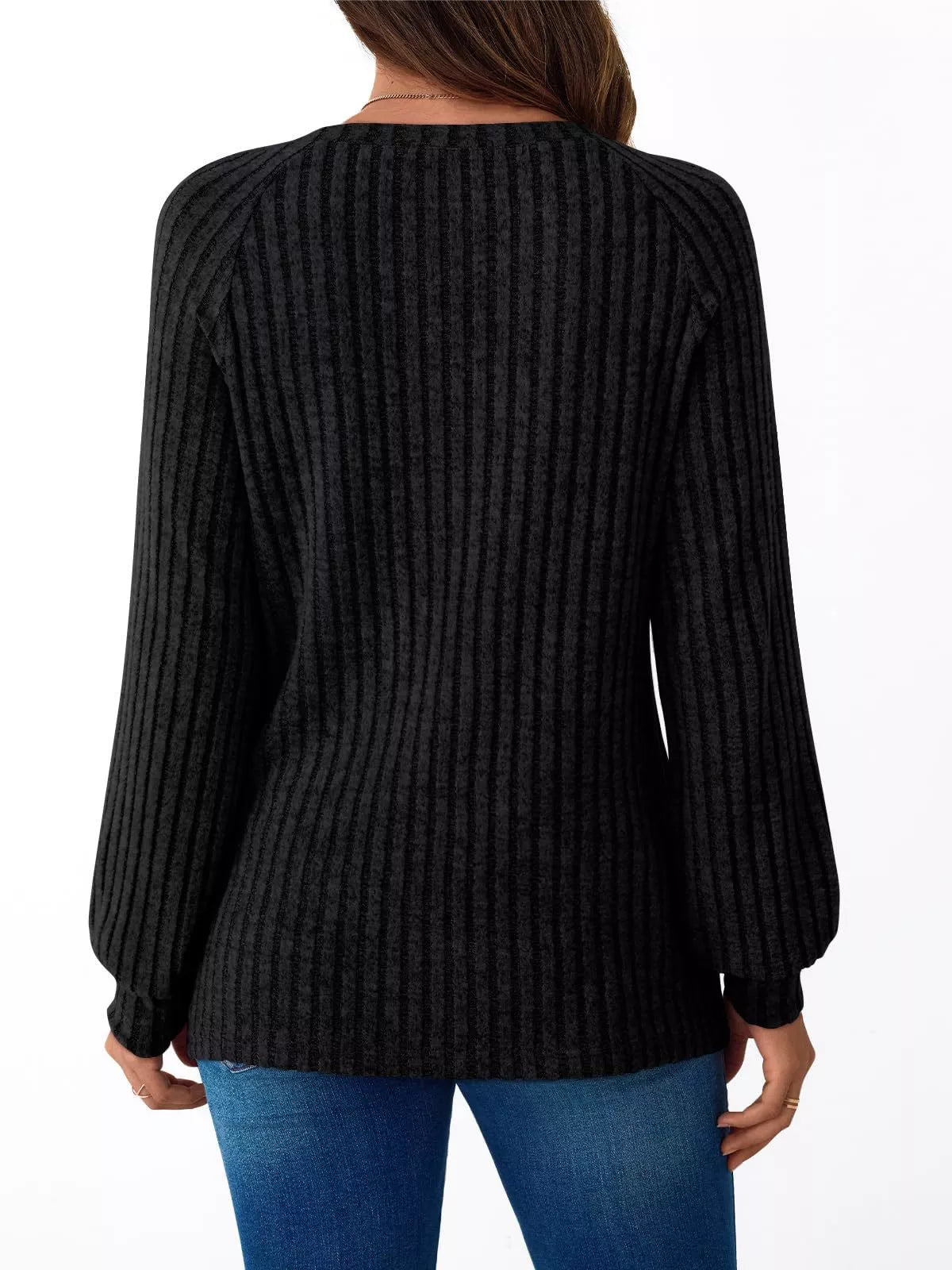 Ribbed Knit Decor Button Long Sleeve T-shirt (11)
