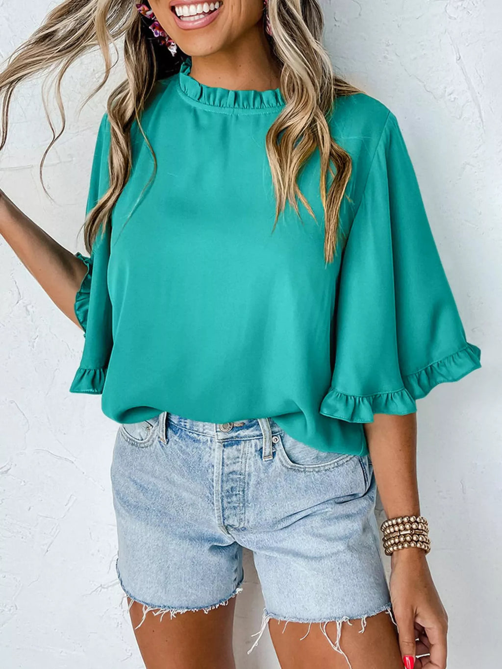 Ruffle Trim Half Sleeve Blouse (4)