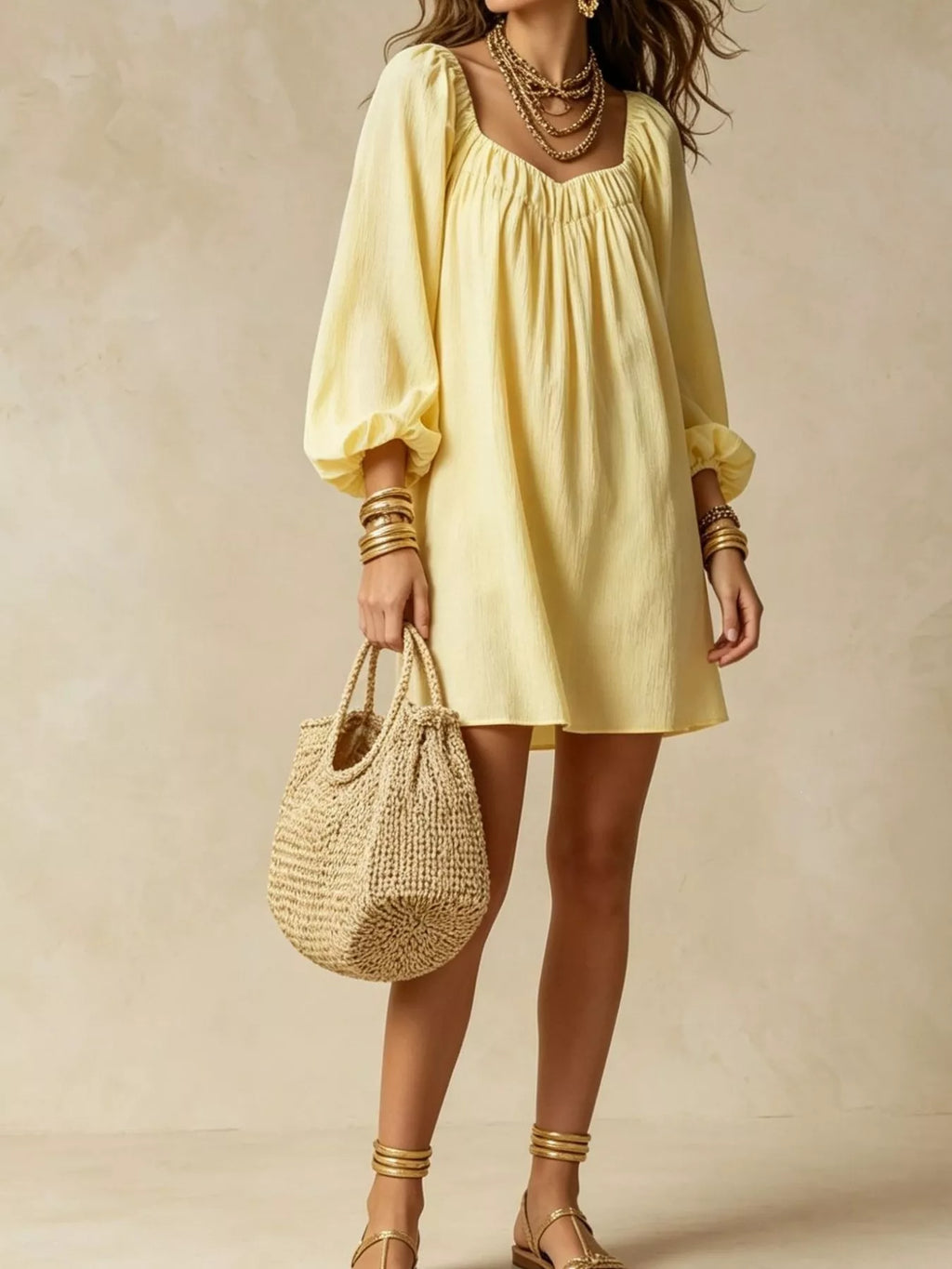 Flowy Balloon Sleeve Mini Dress (4)