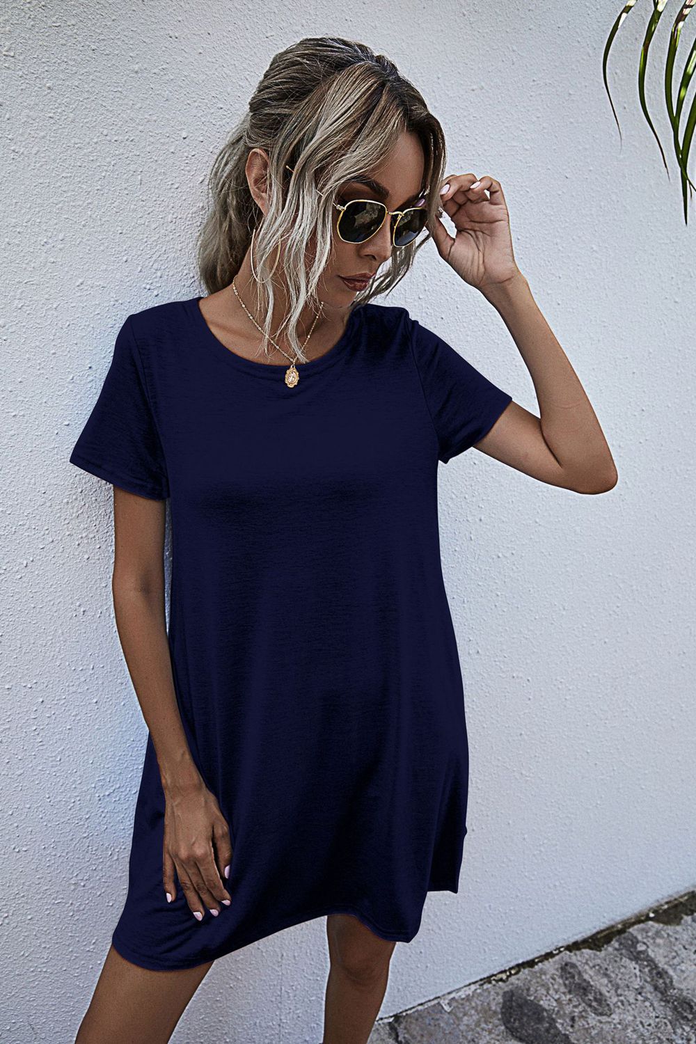 Round Neck Short Sleeve Mini Dress (11)