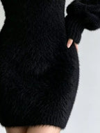 V-neck Fuzzy Knit Sweater Dress (4)