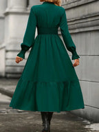 Notched Long Sleeve Tiered Dress (5)