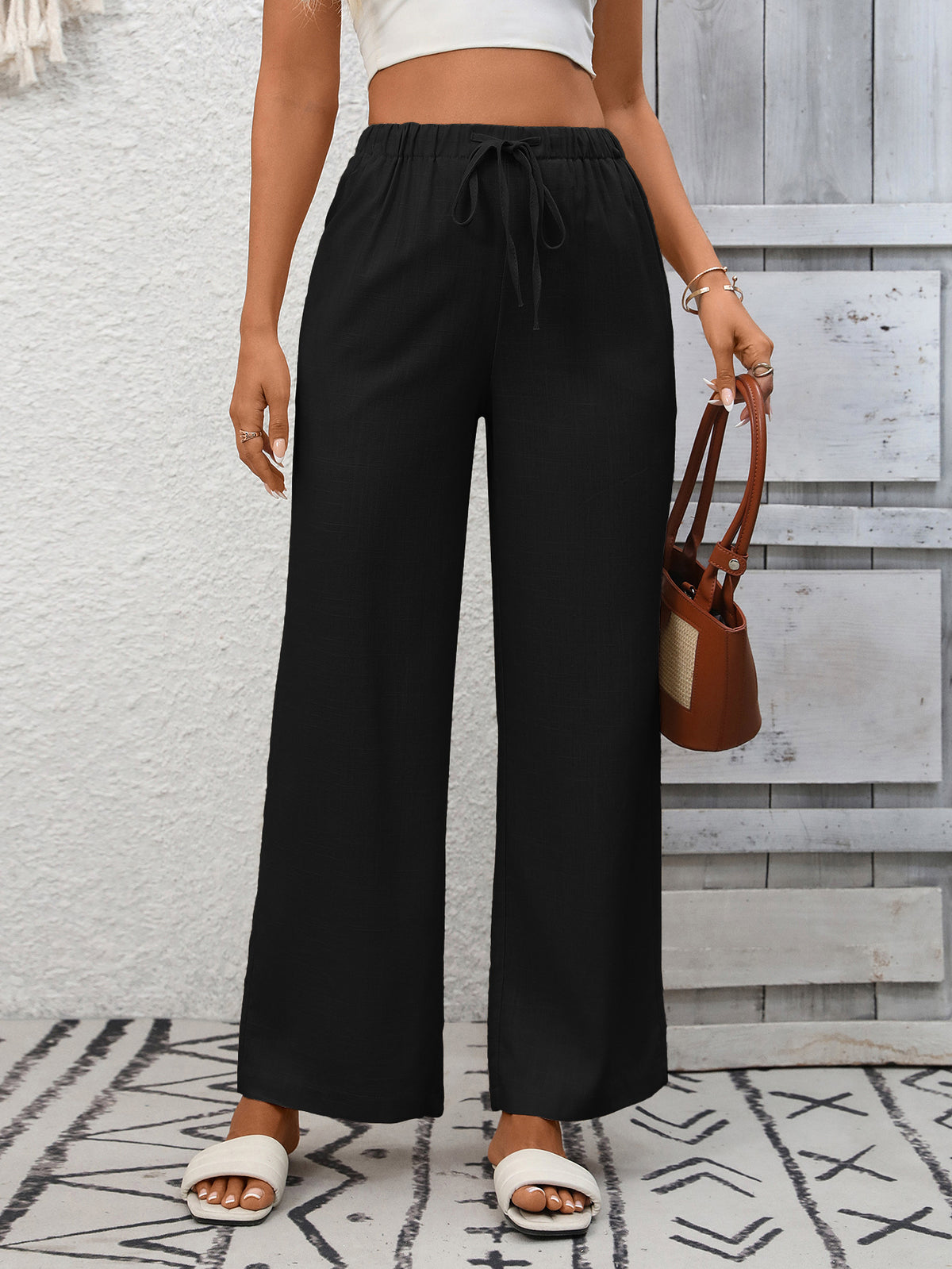 Drawstring High Waist Wide Leg Pants (18)
