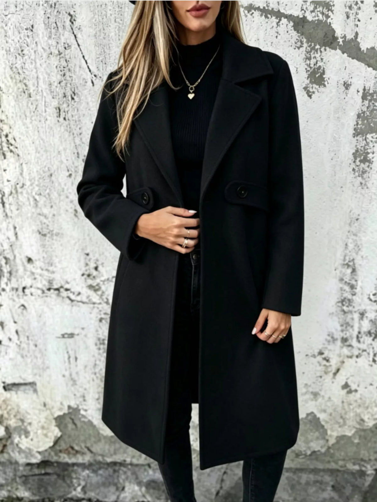 Full Size Lapel Collar Longline Overcoat Plus (5)
