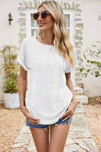 Full Size Round Neck Eyelet Short Sleeve Top (11)