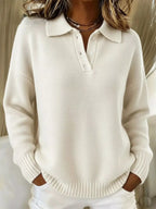 Full Size Button Detail Drop Shoulder Sweater Plus