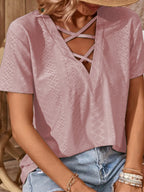 Eyelet Crisscross Short Sleeve T-shirt (9)