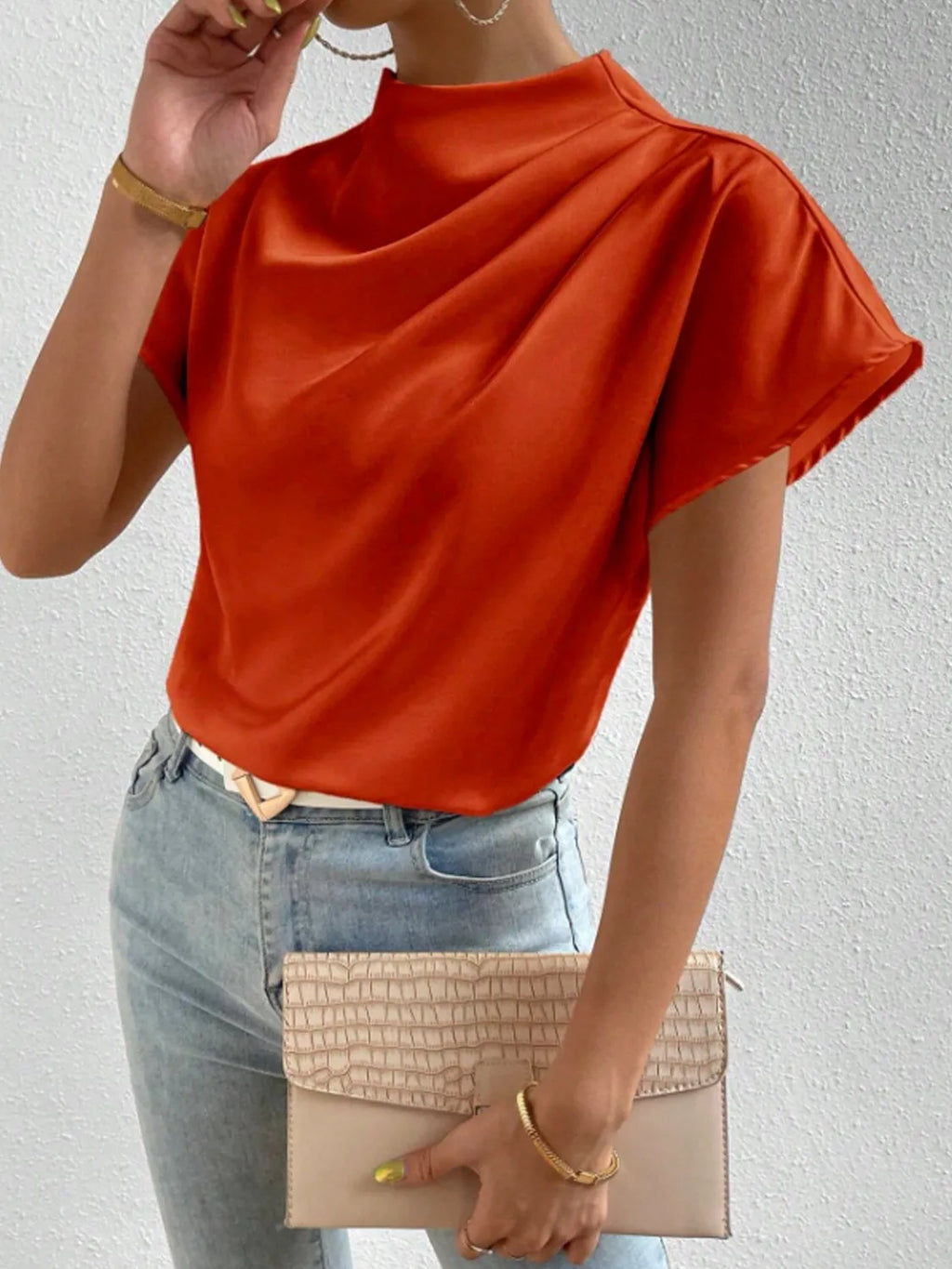 Mock Neck Short Sleeve Blouse (23)