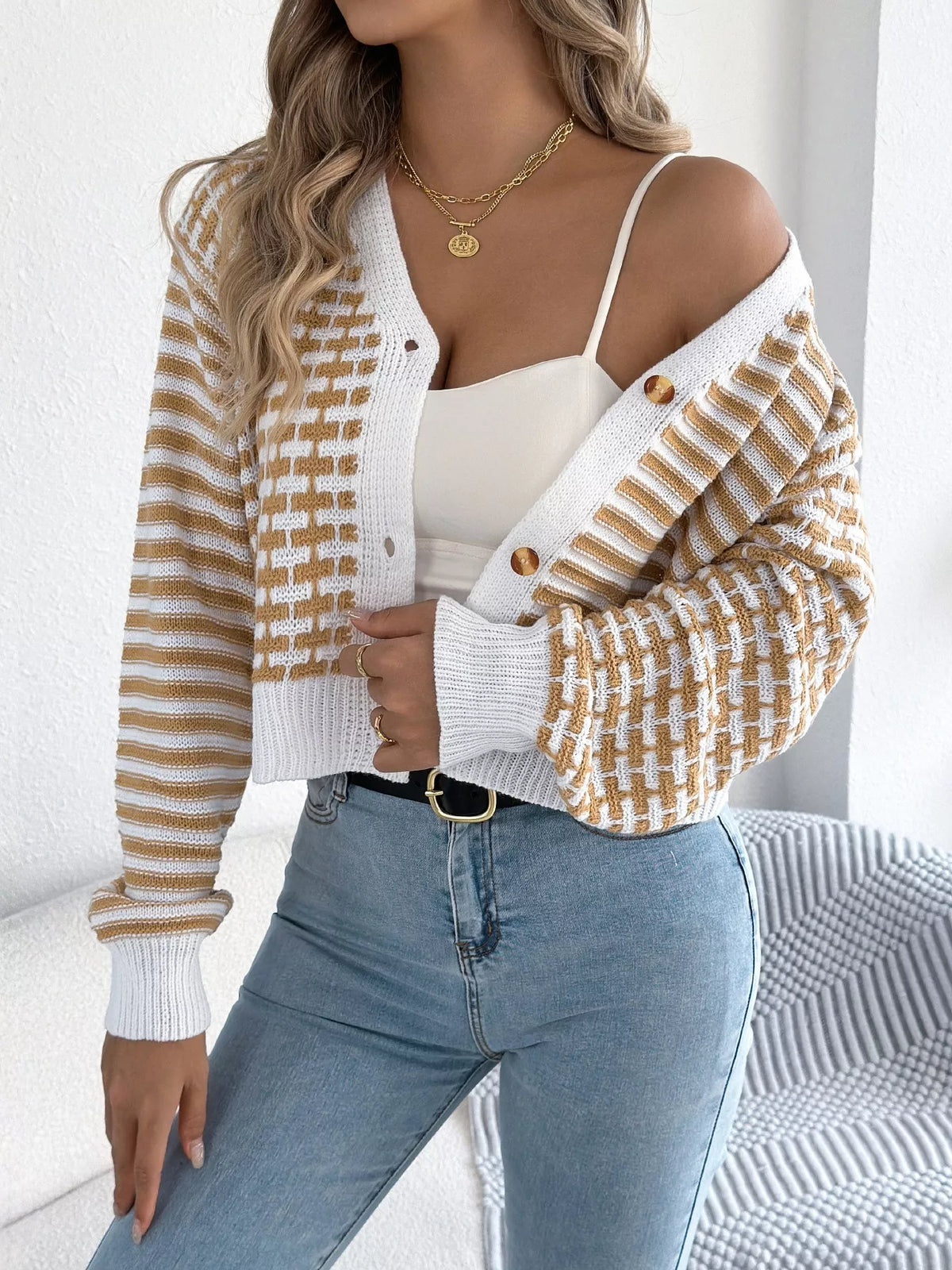 Striped Button-up Cropped Cardigan (14)