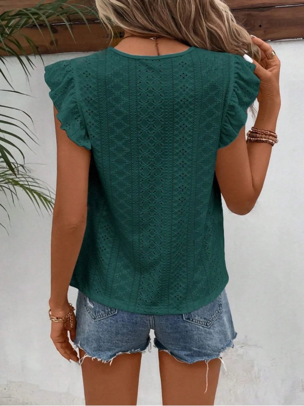 Eyelet Round Neck Cap Sleeve Top (25)