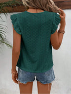 Eyelet Round Neck Cap Sleeve Top (25)