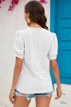 Eyelet V-neck Short Sleeve T-shirt (10)