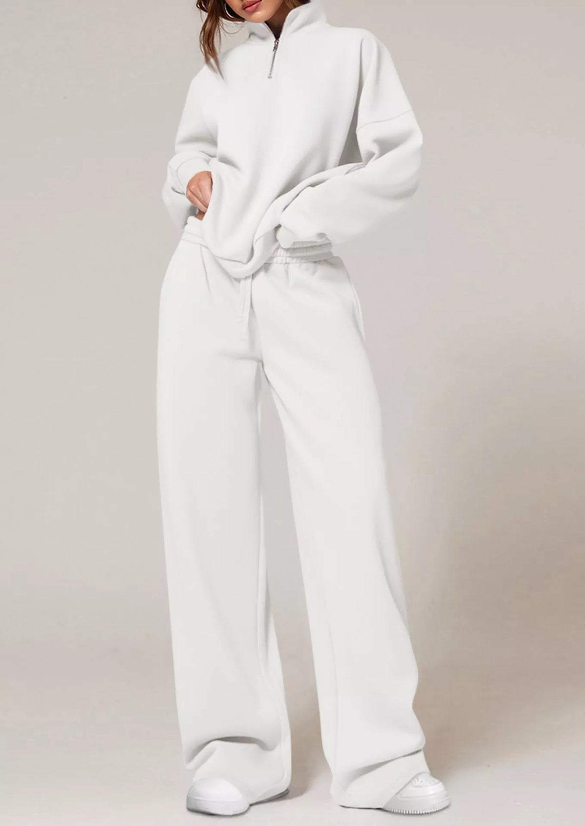 Half-zip Sweatshirt Wide-leg Sweatpants Set (17)