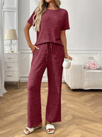 Ribbed Knit Short Sleeve Top Pants Lounge Set (12)