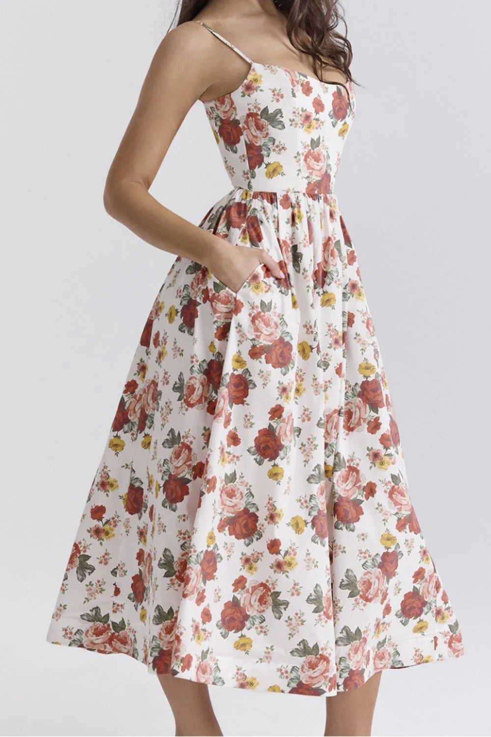 Floral Print Spaghetti Strap Midi Dress (3)