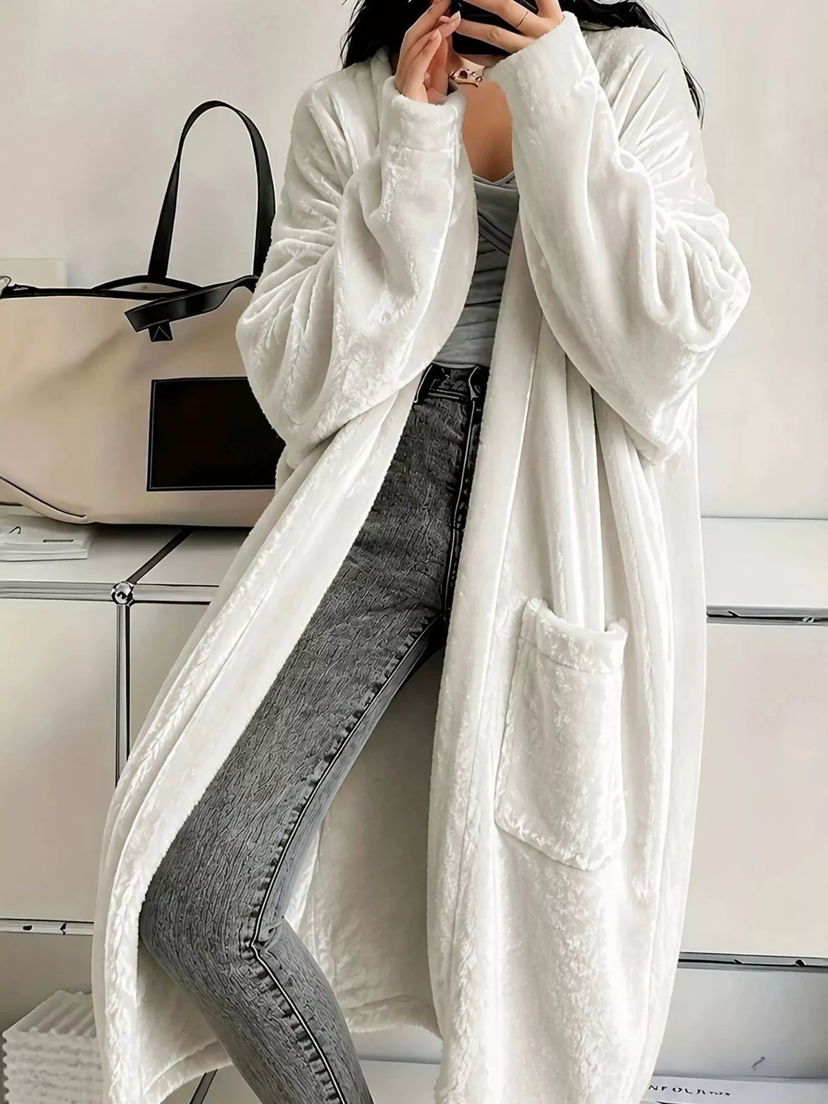 Full Size Velvet Open-front Longline Outerwear Plus (11)