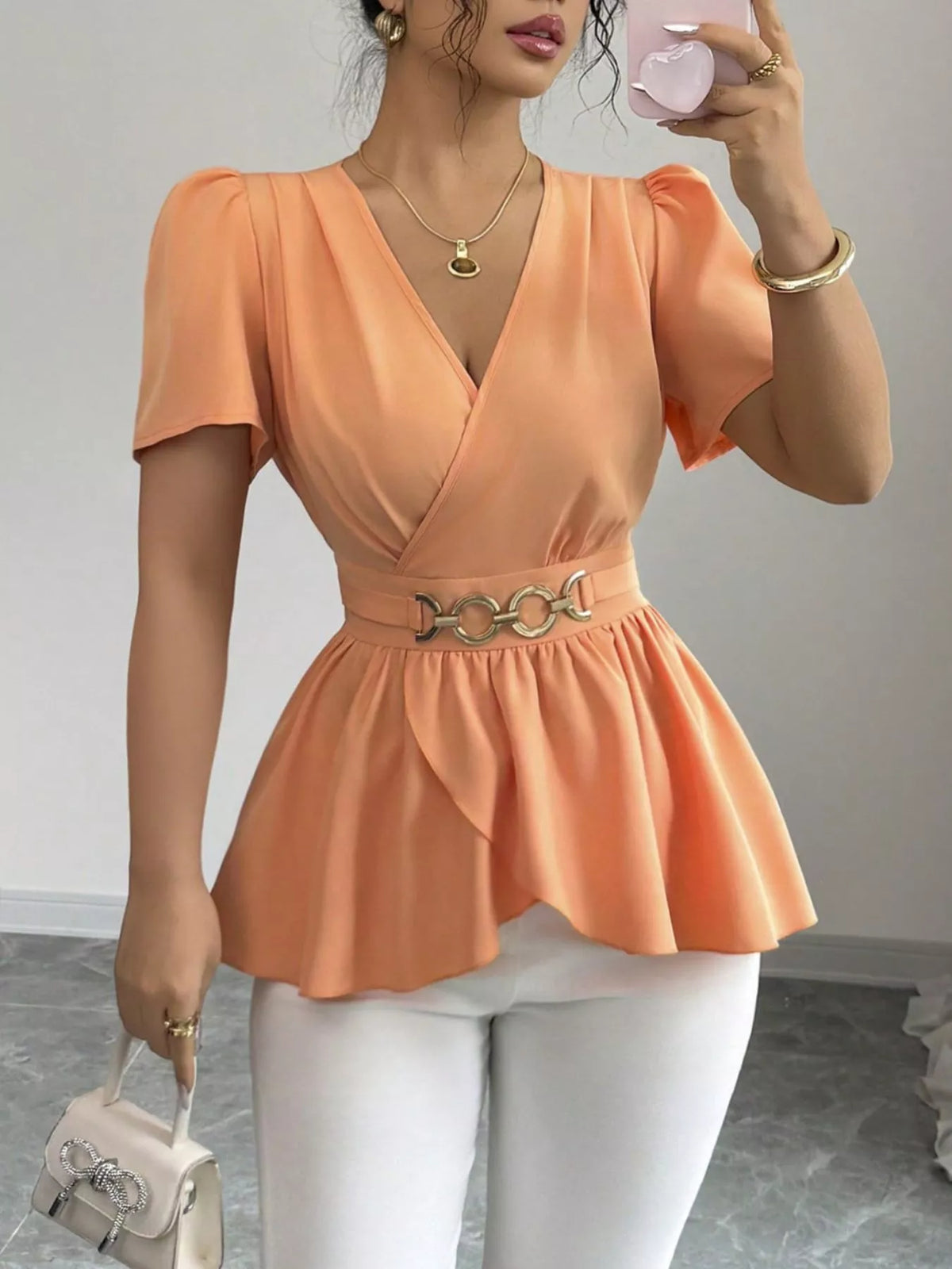 Surplice Short Sleeve Blouse (11)
