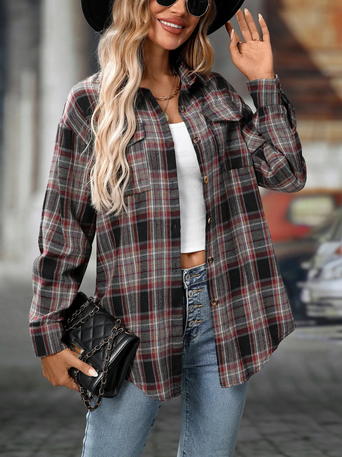 Oversized Plaid Button-up Shirt (16)