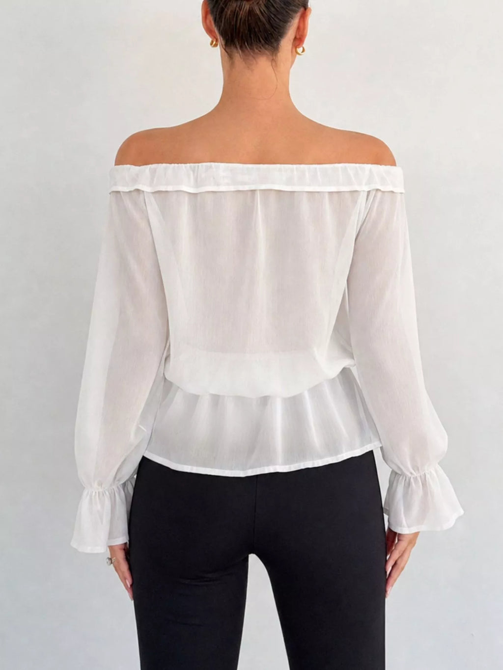 Off-shoulder Flounce Sleeve Chiffon Blouse (10)