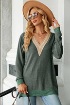 Slit V-neck Long Sleeve T-shirt (17)