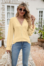 Eyelet Lace Trim Flounce Sleeve Blouse (5)