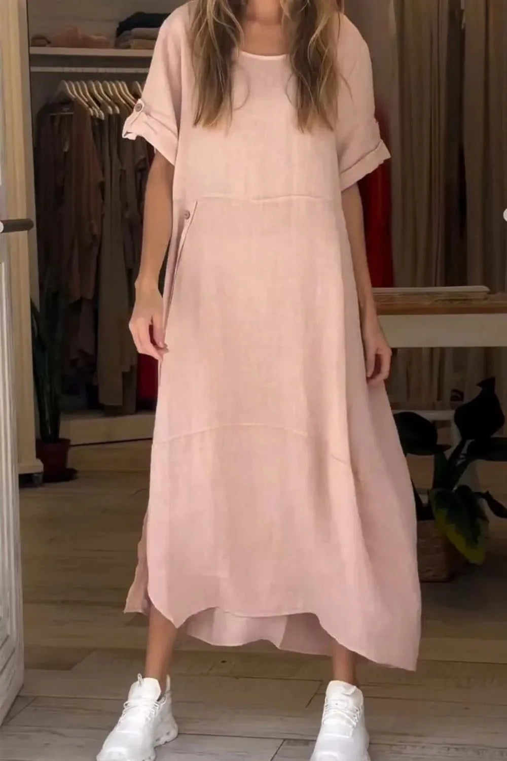 Full Size Relaxed Fit Short Sleeves Dress Plus (7)