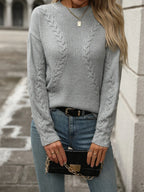 Cable-knit Round Neck Long Sleeve Sweater (9)