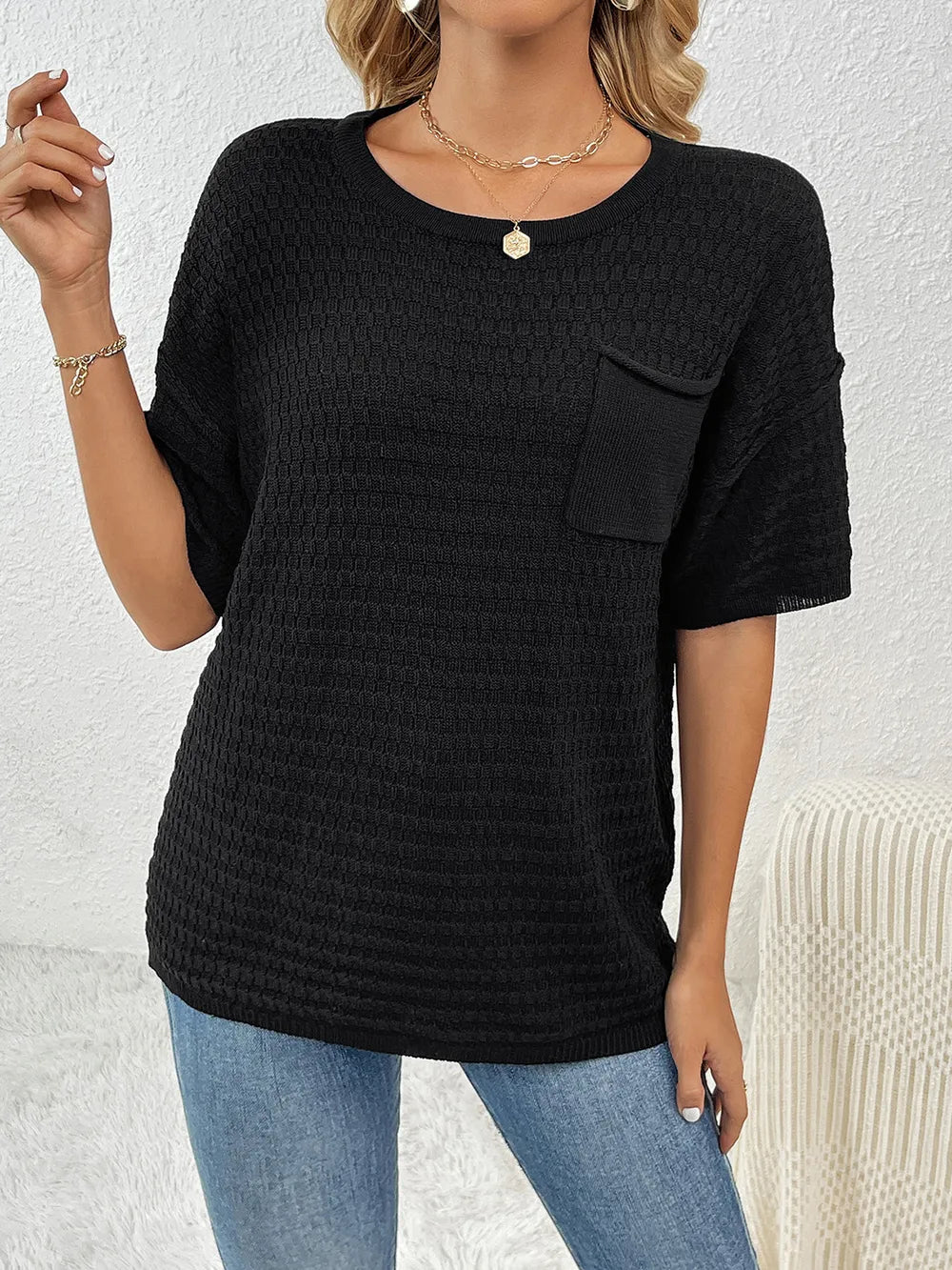 Round Neck Half Sleeve Knit Top (3)