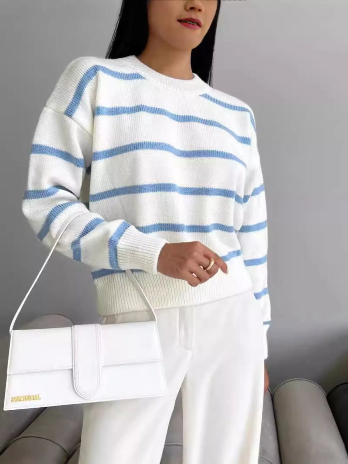 Striped Knit Round Neck Sweater (8)