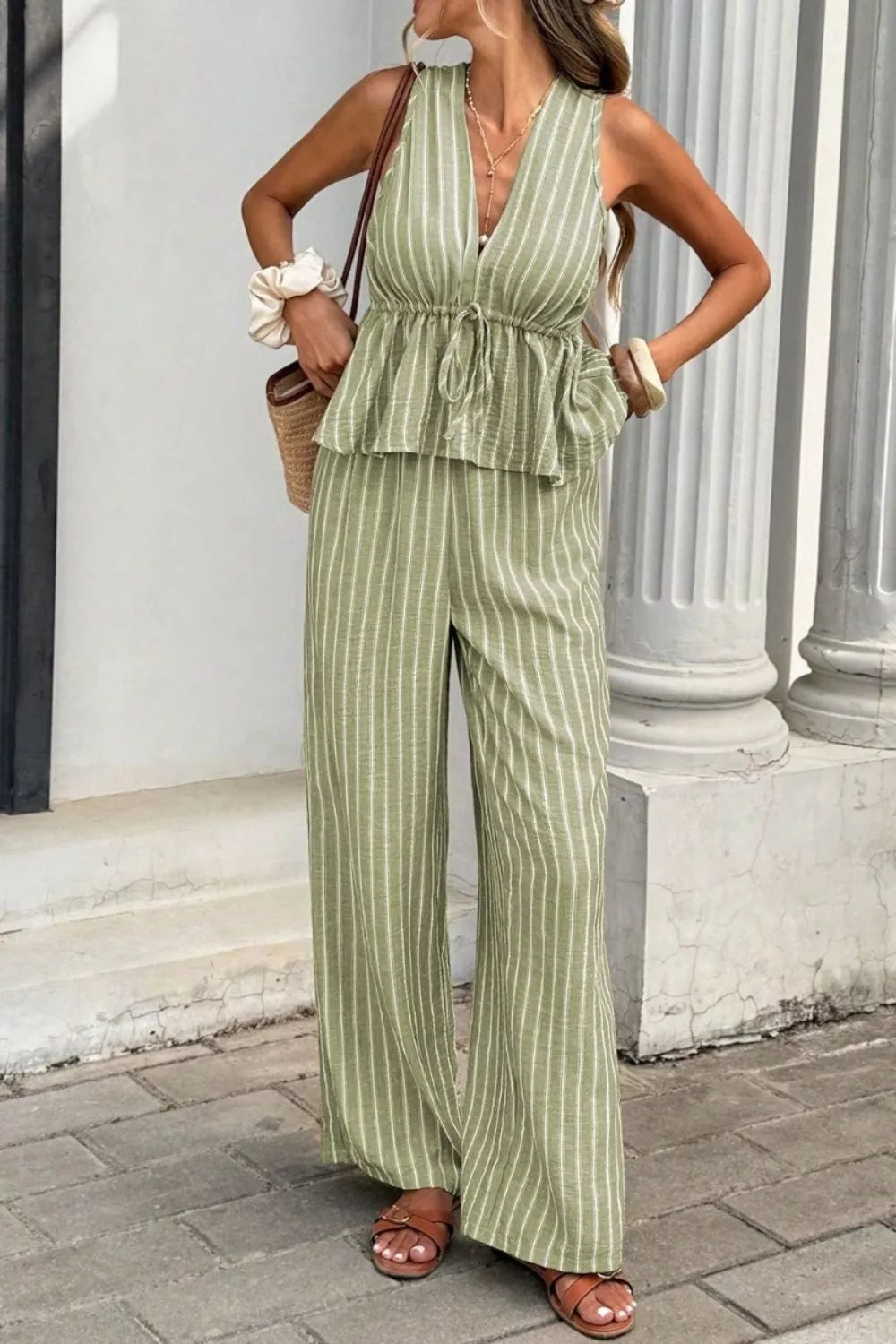 Striped Sleeveless Top Wide Leg Pants Set (9)