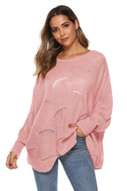 Round Neck Long Sleeve Openwork Sweater (11)