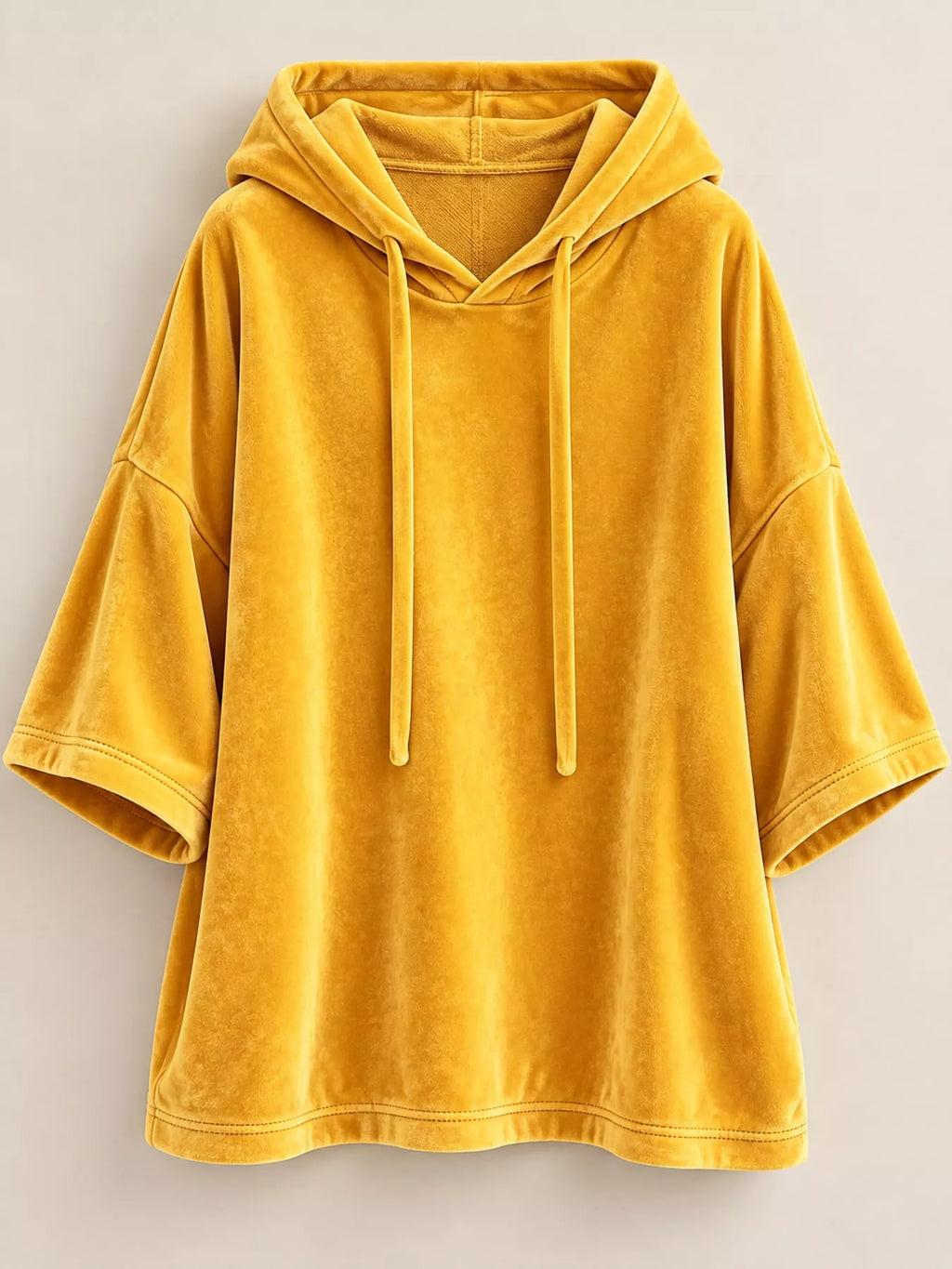 Full Size Velvet Half Sleeve Hoodie Drawstring Plus (13)