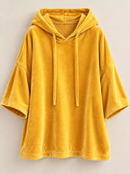Full Size Velvet Half Sleeve Hoodie Drawstring Plus (13)