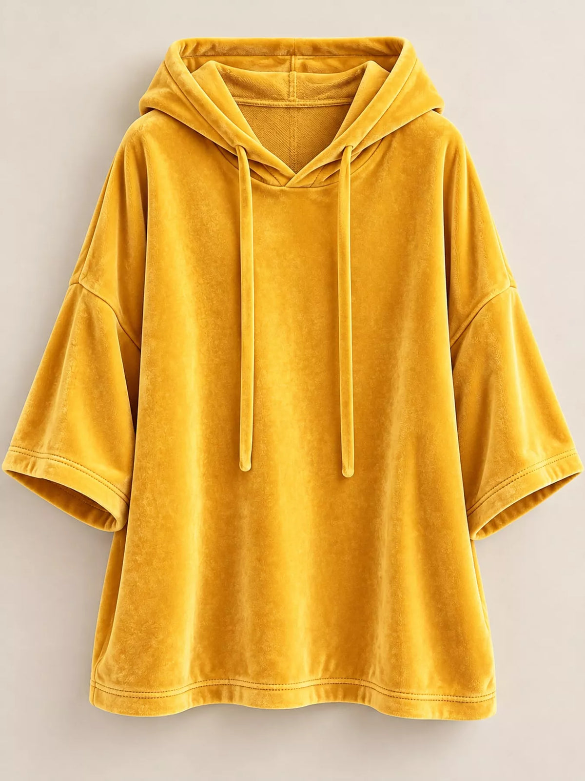 Full Size Velvet Half Sleeve Hoodie Drawstring Plus (13)