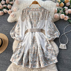 Printed Lantern Sleeve Midi Dress photo 1