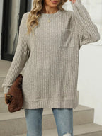 Ribbed Knit Round Neck Sweater (3)