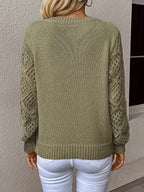 Openwork V-neck Long Sleeve Sweater (14)