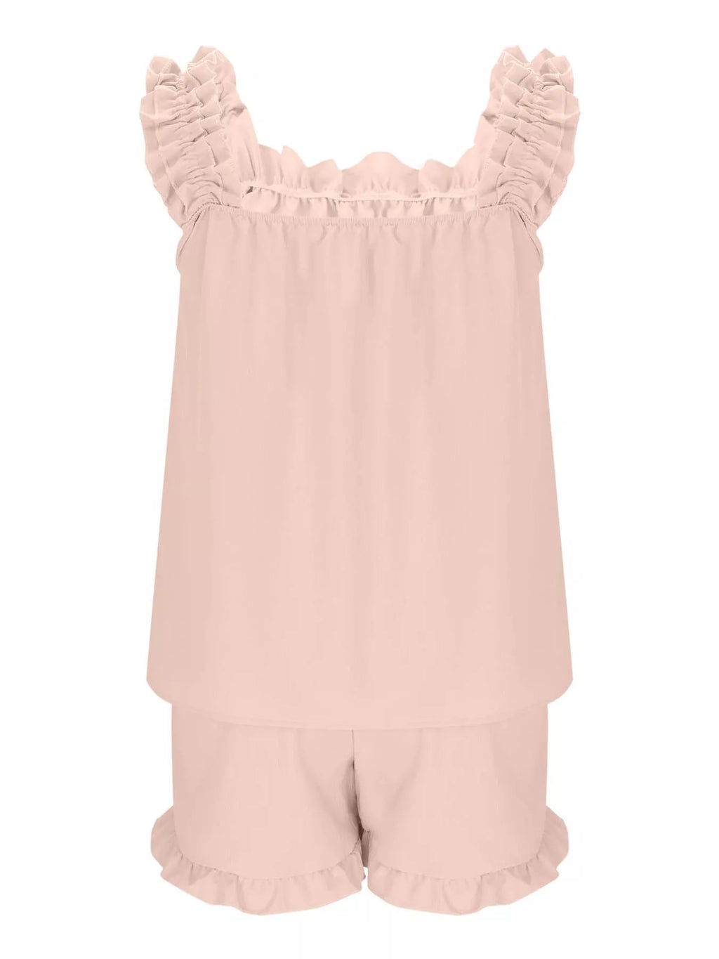 Ruffle Trim Sleeveless Top Shorts Set (9)