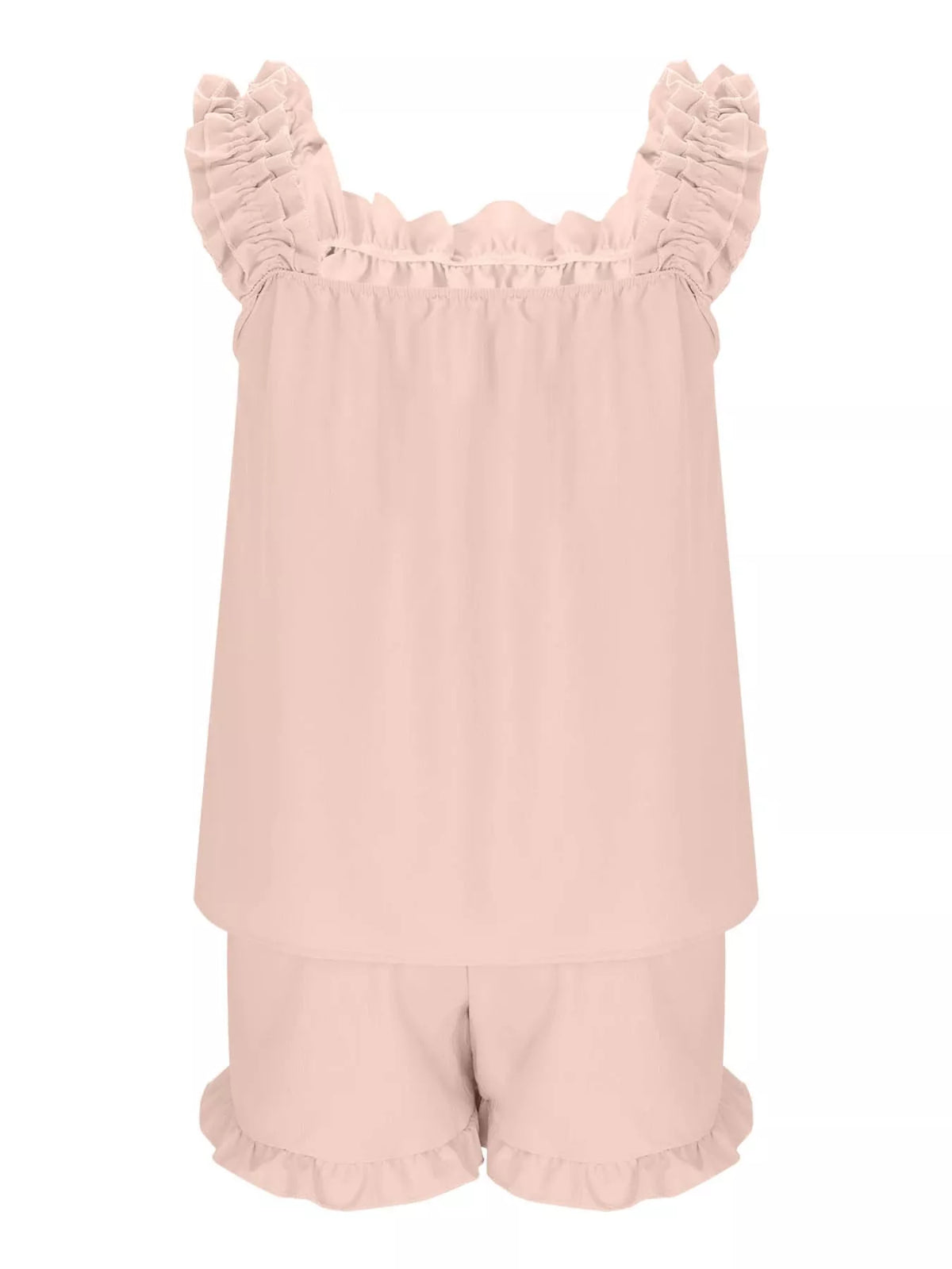 Ruffle Trim Sleeveless Top Shorts Set (9)