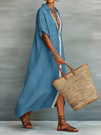 Casual Linen Shirt Dress Button-down Front (6)
