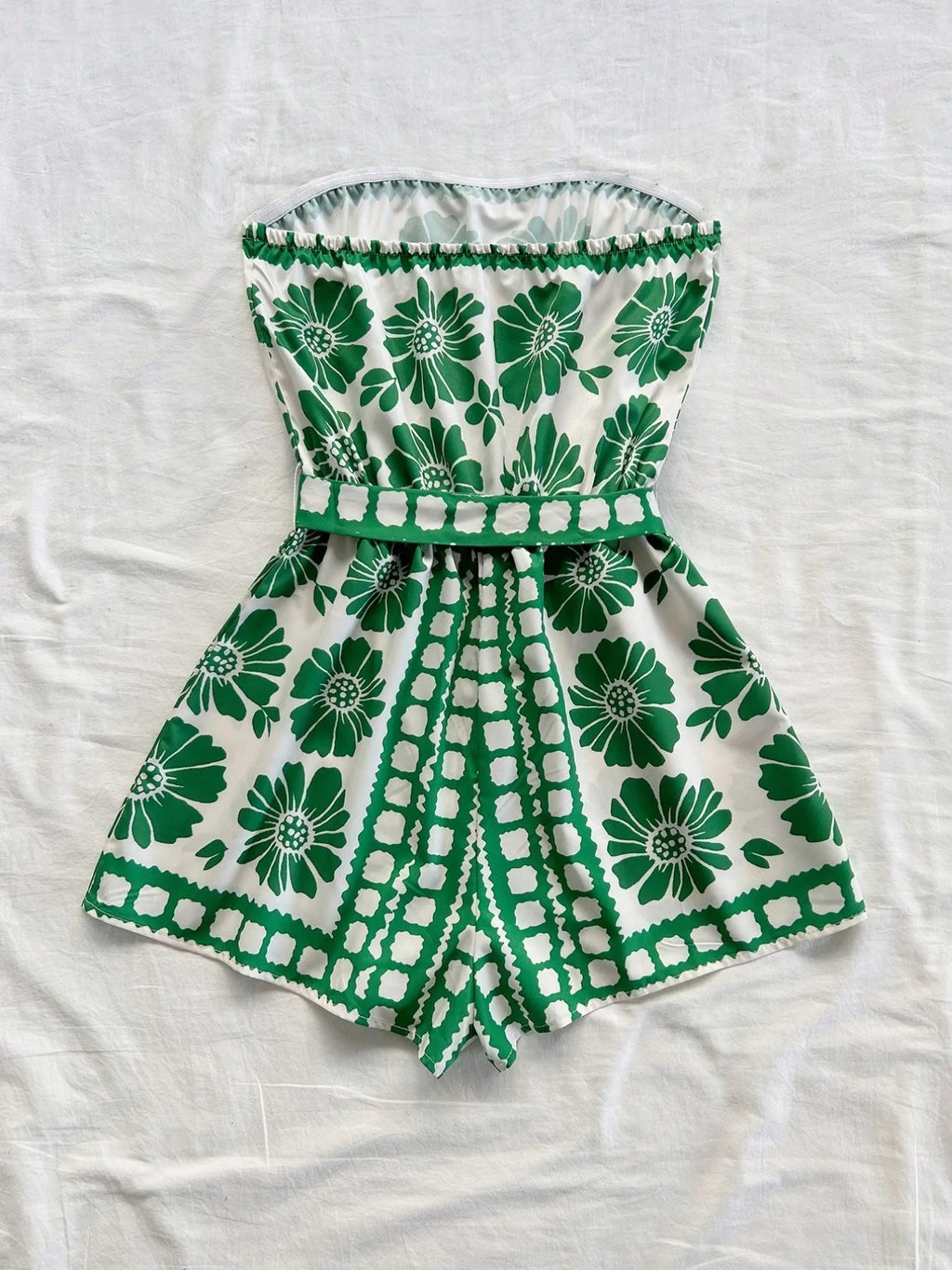 Printed Tube Tie Waist Romper (2)